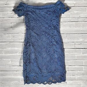 Elegant Blue Lace Off-Shoulder Dress